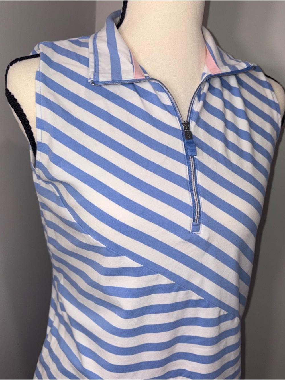 Polo by Ralph Lauren Light Blue and White Striped Sleeveless Zip Tank